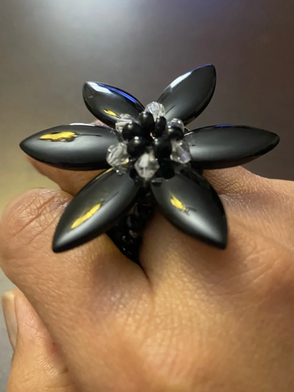 Black Flower Statement Ring - Women Jewelry